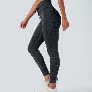 HALARA High-Waisted Drawstring Striped Yoga Leggings with Pockets, new with tags